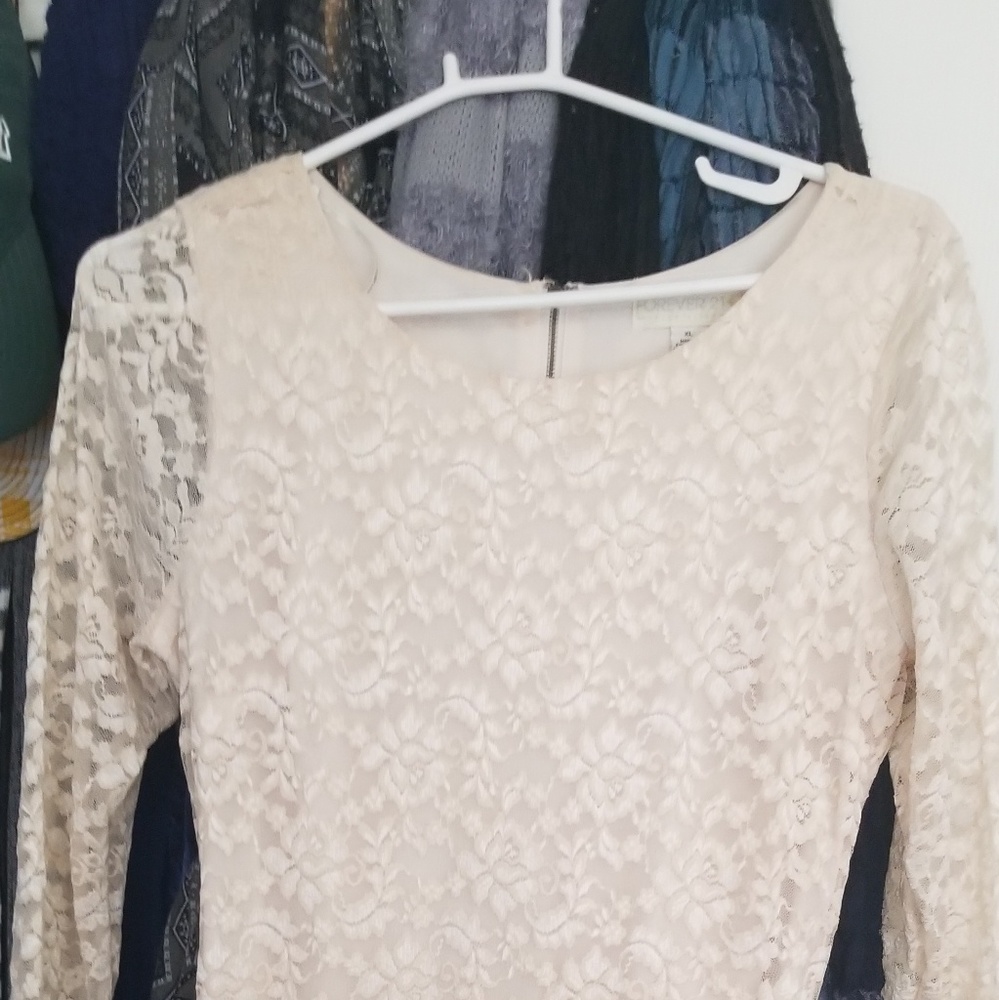 Lace, Ivory Fitted, Midi Dress